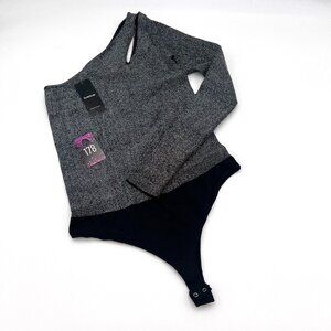 NWT Bebe Asymmetric One Shoulder Lurex Bodysuit Size SMALL